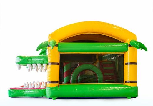 Springkasteel in thema krokodil met een glijbaan en 3D objecten kopen voor kinderen. Bestel springkastelen online bij JB Inflatables Nederland