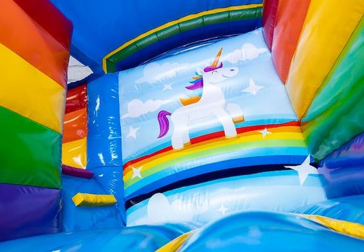 Overdekt opblaasbaar multiplay springkussen kopen in thema unicorn voor kinderen bestellen bij JB Inflatables Nederland. Koop springkussen online bij JB Inflatables Nederland