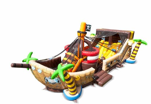 Bestel Mega Piraten Shooter springkasteel in schip vorm met schiet spel en glijbaan voor kinderen. Koop springkastelen online bij JB Inflatables Nederland 