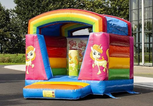 Klein springkasteel overdekt kopen in thema unicorn voor kinderen. Koop springkastelen online bij JB Inflatables Nederland