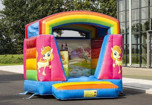 Klein overdekt springkasteel kopen in thema unicorn voor kinderen. Koop springkastelen online bij JB Inflatables Nederland