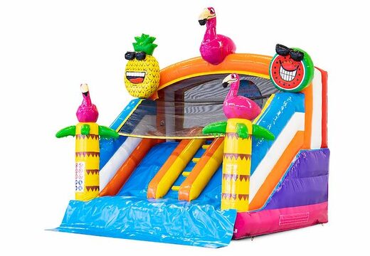 Waterglijbaan springkasteel met bovenop een 3D object van een grote flamingo bestellen bij JB Inflatables Nederland. Koop nu springkastelen online bij JB Inflatables Nederland 