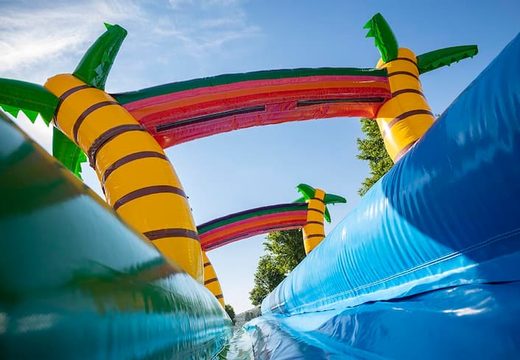 Koop Drop & Slide Jungle springkasteel  met dubbel glijbaan voor kinderen. Bestel springkastelen online bij JB Inflatables Nederland