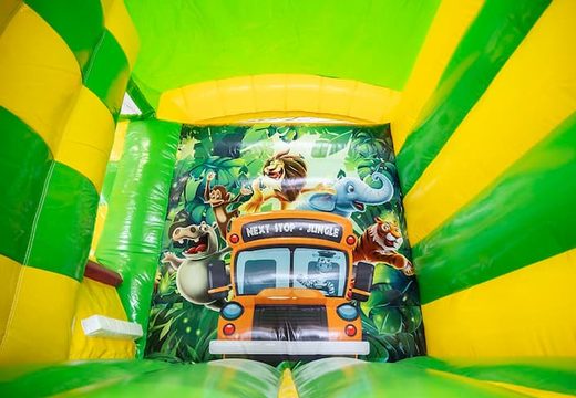 Opblaasbaar groen mini splash bounce springkasteel met zwembadje te koop in thema jungle met gorilla voor kids. Bestel springkastelen online bij JB Inflatables Nederland