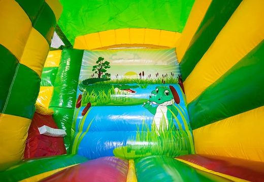 Klein splash bounce springkasteel met zwembad in krokodil thema voor kinderen bestellen bij JB Inflatables Nederland. Koop springkastelen online bij JB Inflatables Nederland. 