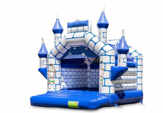 Koop standaard blauw kasteel springkussen met een ridder thema voor kinderen. Bestel springkussens online bij JB Inflatables Nederland