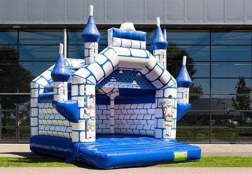Koop standaard blauw kasteel springkastelen met een ridder thema voor kinderen. Bestel springkastelen online bij JB Inflatables Nederland