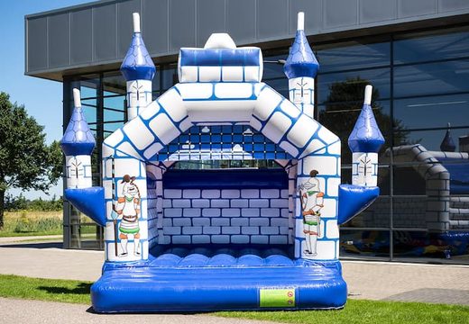 Bestel standaard kasteel springkastelen in blauw met een ridder thema voor kinderen. Koop springkastelen online bij JB Inflatables Nederland