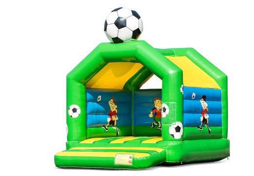 Standaard springkastelen kopen in opvallende kleuren met bovenop een groot 3D voetbal object voor kinderen. Bestel springkastelen online bij JB Inflatables Nederland