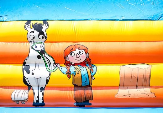 Super springkasteel overdekt kopen met vrolijke animaties in cowboy thema voor kinderen. Bestel springkastelen online bij JB Inflatables Nederland
