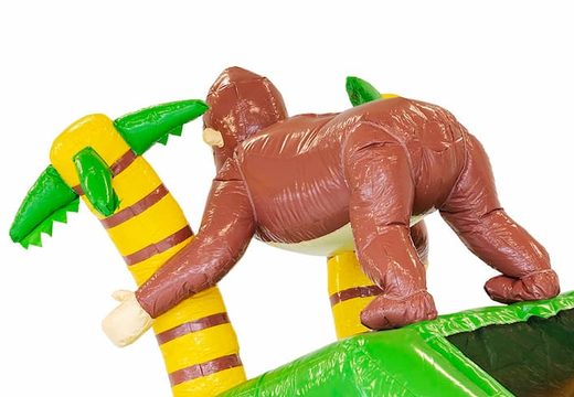 Overdekt opblaasbaar multiplay luchtkussen bestellen in thema jungle met een 3D object van een gorilla voor kids bij JB Inflatables Nederland. Koop luchtkussen online bij JB Inflatables Nederland