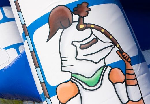 Groot overdekt blauw wit springkussen kopen in thema kasteel voor kinderen. Koop springkussens online bij JB Inflatables Nederland 