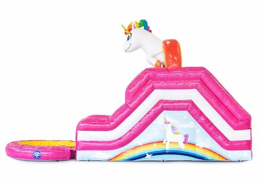 Waterglijbaan springkasteel in unicorn thema met of zonder bad  bestellen bij JB Inflatables Nederland. Koop springkastelen online bij JB Inflatables Nederland