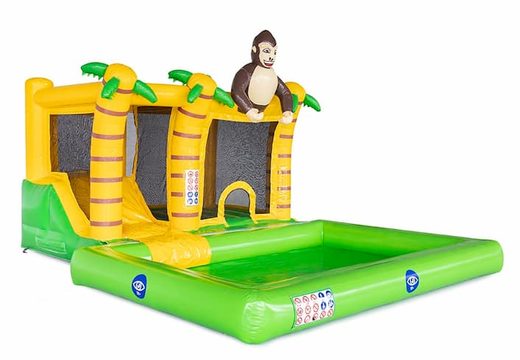 Opblaasbaar Multi Splash Bounce luchtkussen met waterbadje bestellen in thema jungle oerwoud voor kinderen bij JB Inflatables