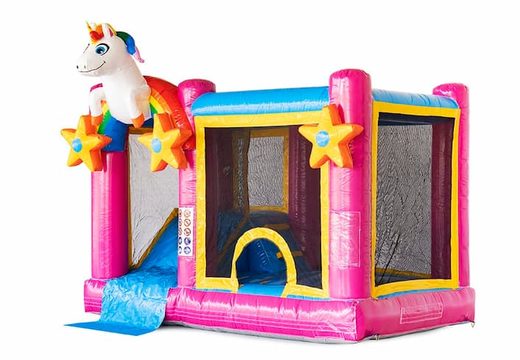 Opblaasbaar Multi Splash Bounce Unicorn springkussen met zwembadje te koop in thema unicorn eenhoorn regenboog rainbow voor kinderen bij JB Inflatables