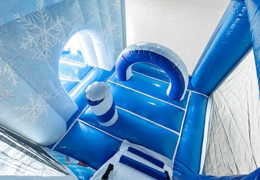 Klein overdekt opblaasbaar multiplay springkussen met glijbaan kopen in thema Frozen voor kinderen