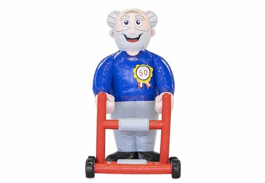 Opblaasbare Abraham pop oud met rollator in de tuin blikvanger kopen voor 50 verjaardag feest jubileum bij JB Inflatables