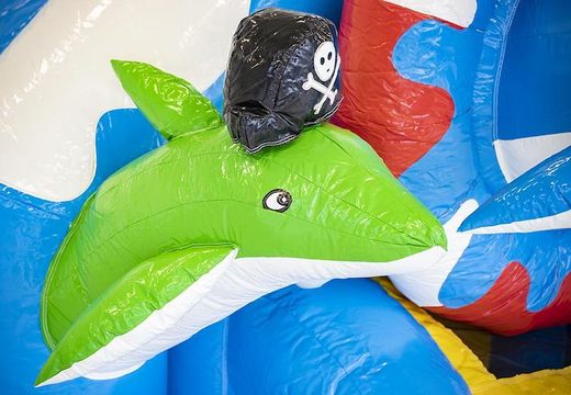 Opblaasbaar springkussen met glijbaan en met dolfijnen in meerdere kleuren kopen voor kinderen