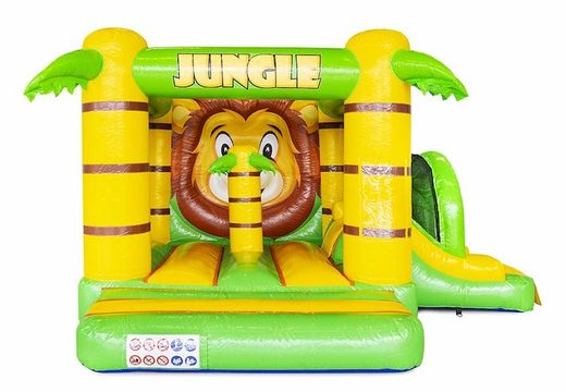 compacte opblaasbaar springkasteel met glijbaan in jungle thema te koop voor kinderen