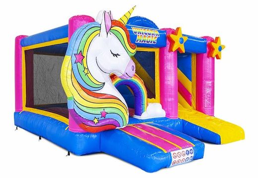 Opblaasbaar springkasteel met glijbaan in unicorn thema kopen voor kinderen