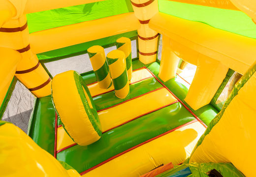 Inflatable multiplay groot springkussen met glijbaan in jungle thema bestellen voor kinderen