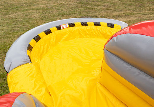 Bestel grote inflatable dubbele glijbaan in het rood met geel voor kinderen om op te spelen 