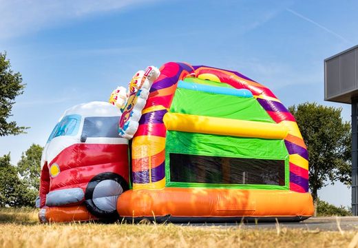 Inflatable multiplay super springkasteel in hippie thema met veel kleuren te koop voor kinderen