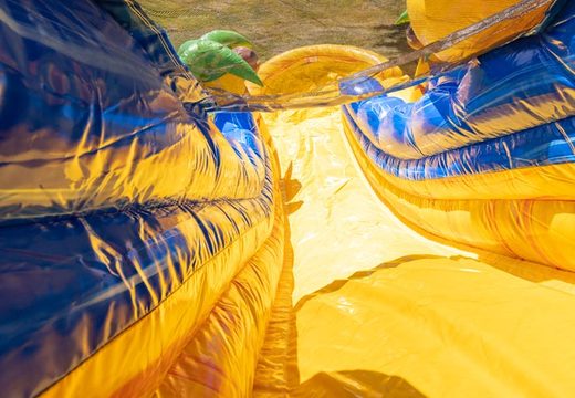 Grote opblaasbare waterglijbaan in caribbean thema met veel kleuren en 3 objecten kopen voor kinderen