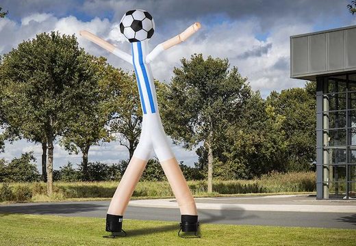 Koop nu online de skyman inflatble tube met 2 benen en 3d bal van 6m hoog in blauw wit bij JB Inflatables Nederland. Alle standaard opblaasbare skydancers worden razendsnel geleverd
