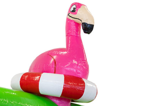 Gekleurde inflatable park in Flamingo thema kopen voor kinderen. Bestellen springkussens online bij JB Inflatables Nederland 