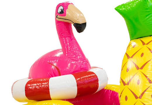 Gekleurde inflatable park in Flamingo thema kopen voor kinderen. Bestellen springkussens online bij JB Inflatables Nederland 