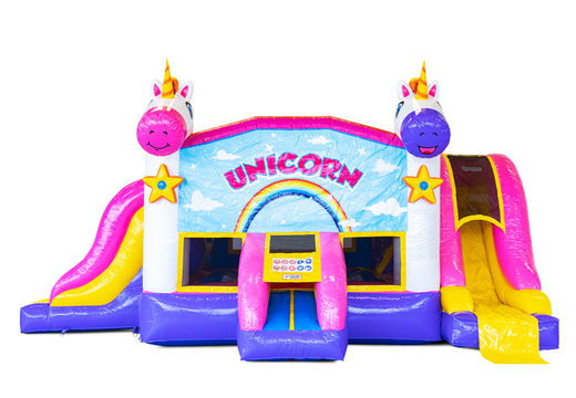 Opblaasbare Slide Park Combo Unicorn springkussen bestellen voor kinderen. Koop nu opblaasbare springkussens met glijbaan bij JB Inflatables Nederland