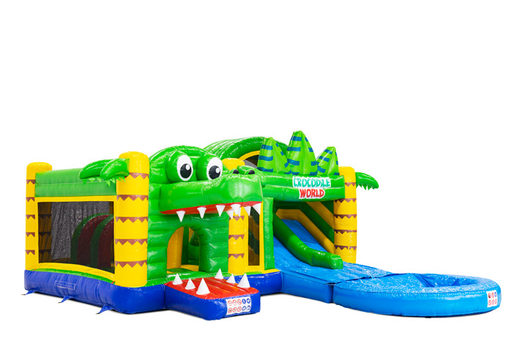 Zijkant Multiplay Dubbelslide met zwembad in krokodil thema